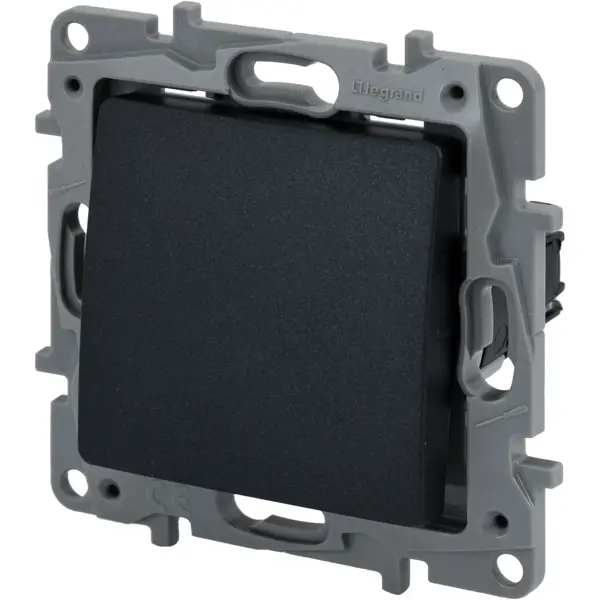 Выключатель кнопочный одноклавишный - Legrand Etika - с нормально-открытым/нормально-закрытым контактом 6А 250В безвинтовые зажимы - антрацит