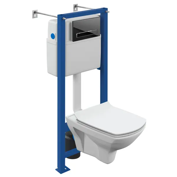 Комплект инсталляция с унитазом Cersanit Carina 68173, безободковый с микролифтом, клавиша XL цвет черный матовый