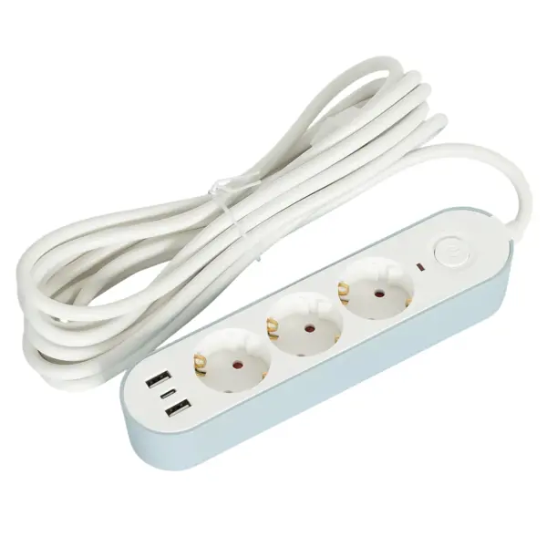 Удлинитель бытовой Skybeam 3 розетки 5 м USB цвет белый