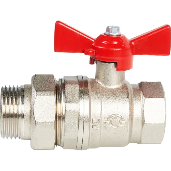 Кран шаровой с американкой прямой Valfex DN25 PN40 1" НР/ВР латунь ручка бабочка