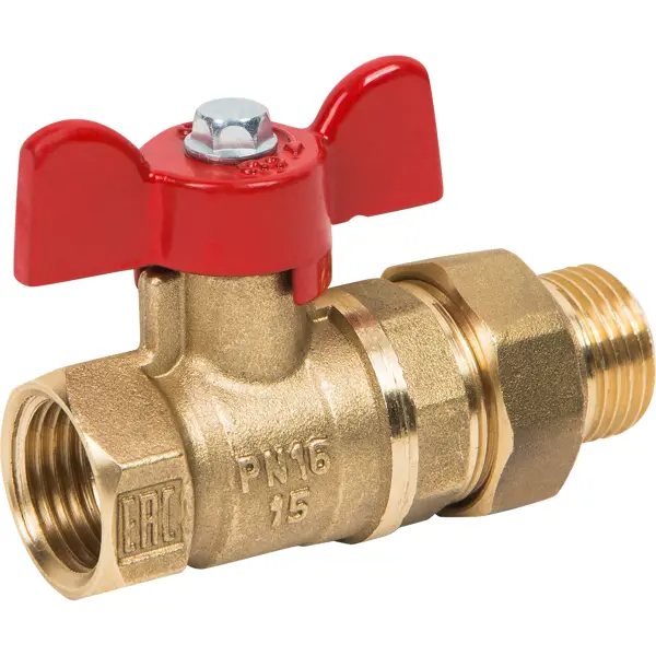 Кран шаровой с американкой прямой Valfex VF.227.LB1.012 DN15 PN24 1/2" ВР/НР ручка бабочка латунь