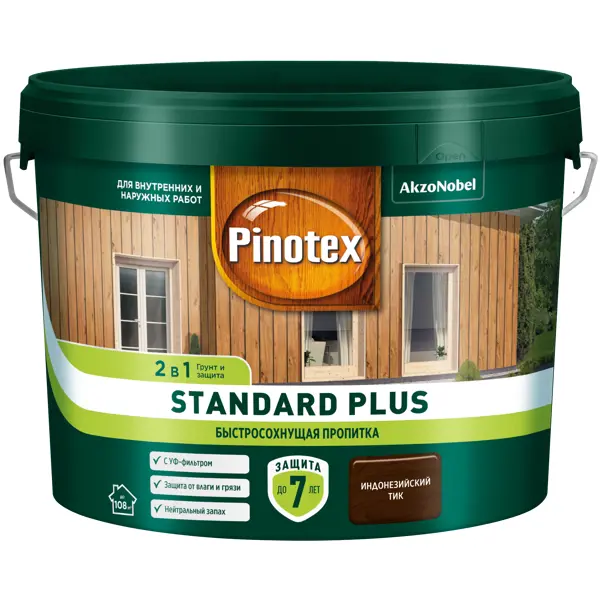 Антисептик Pinotex Standard Plus полуматовый тик 9 л