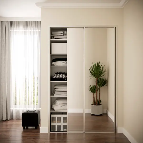 Дверь-купе SPACEO 2555x704 мм высота проема 2600 мм цвет зеркало широкий профиль матовое серебро