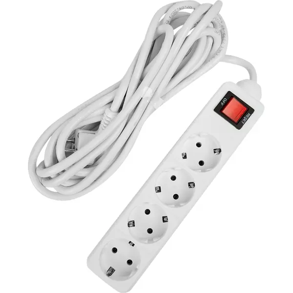 Сетевой фильтр Защита Про 4 розетки с заземлением 3x1.5 мм 5 м 3500 Вт цвет белый