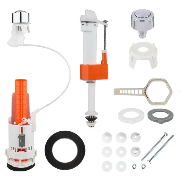 Комплект арматуры для бачка унитаза MONLID тросовый нижнее подключение 3/8" кнопка 2 режима хром