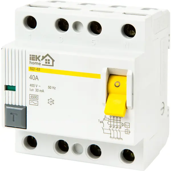 УЗО Iek Home ВД1-63 3P N 40 A 30 мА 4.5 кА AC MDV10-4-040-030