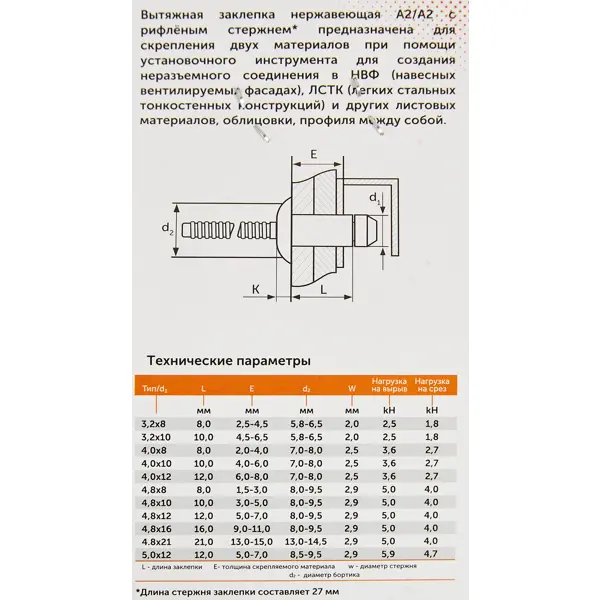 Заклепка 4x12 мм, 50 шт.