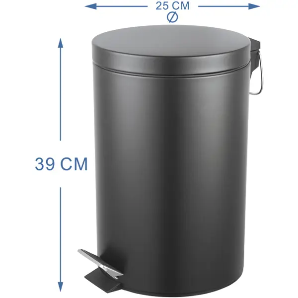 Бак для мусора в ванную комнату KONSENSA Терни 12 л сталь цвет черный