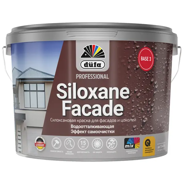Фасадная краска моющаяся Dufa Professional Siloxane Facade глубокоматовая цвет прозрачный база С 9 л