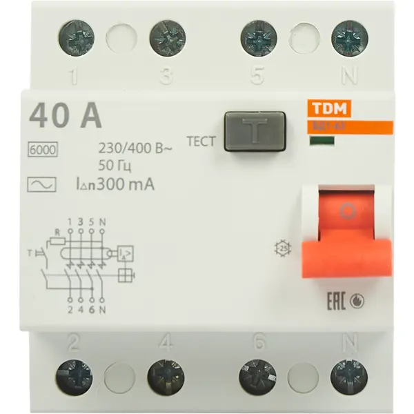 УЗО Tdm Electric ВД1-63 4P 40 A 300 мА 4.5 кА AC SQ0203-0037