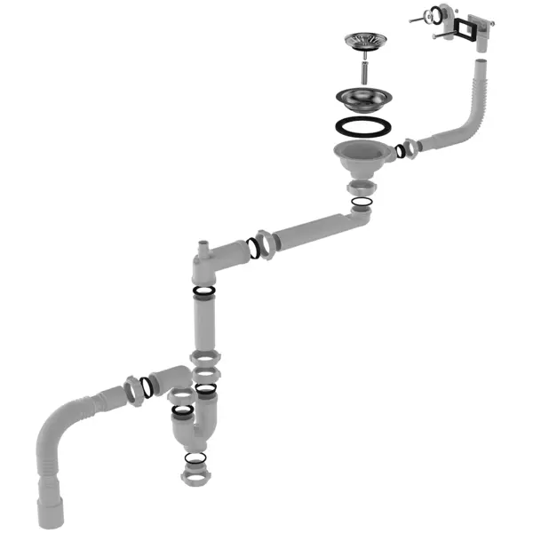 Сифон для мойки Equation поворотный выпуск 113 мм с переливом и отводом
