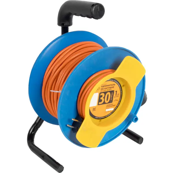 Удлинитель на катушке садовый 1 розетка без заземления 2x0.75 мм 30 м цвет оранжевый/синий