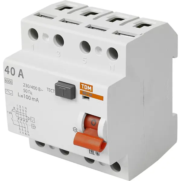 УЗО Tdm Electric ВД1-63 4P 40 A 100 мА 4.5 кА AC SQ0203-0036