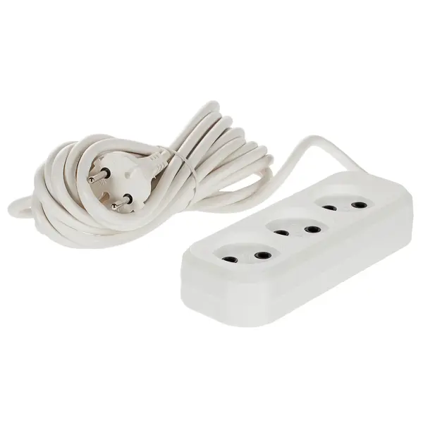 Удлинитель бытовой 3 розетки без заземления 2x0.75 мм 5 м цвет белый