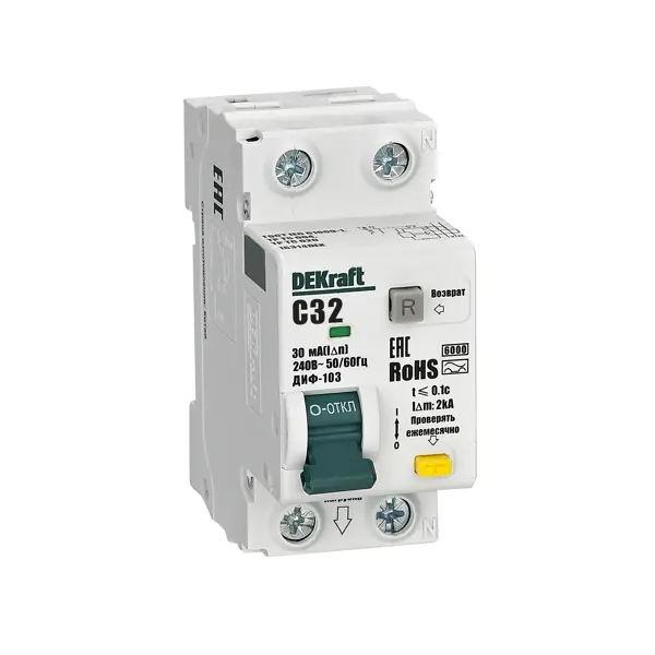 Дифференциальный автомат Dekraft ДИФ-103 1P+N C32 А 30 мА 6 кА AC 16314DEK