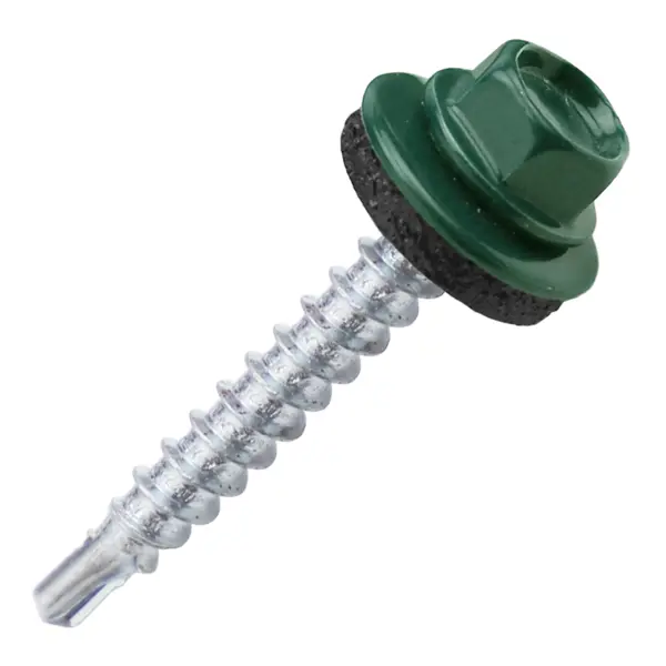 Саморезы кровельные по дереву DILWIS с пресс-шайбой со сверлом RAL 6005 4.8x35 мм 80 шт.