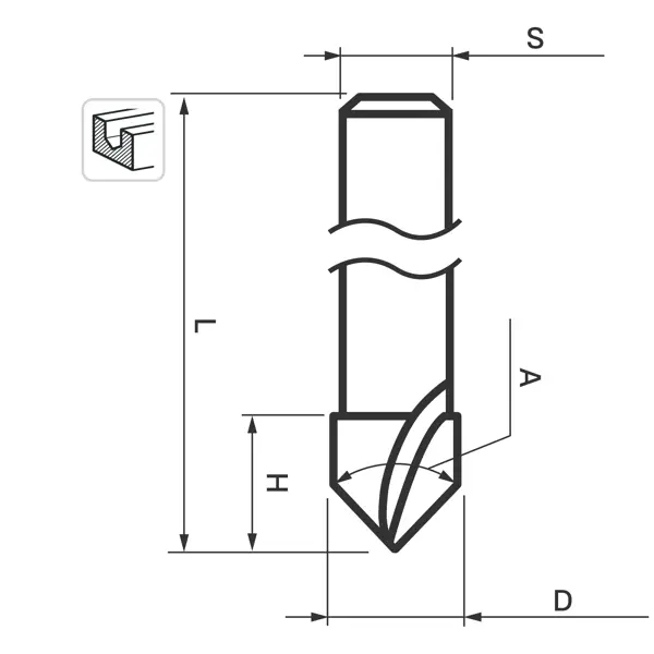 Фреза по дереву пазовая V-образная 553362 12.7x12.7 мм хвостовик 8 мм