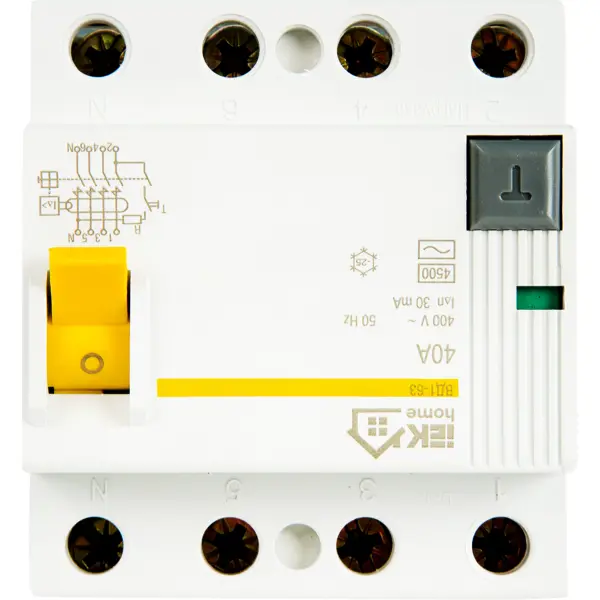 УЗО Iek Home ВД1-63 3P N 40 A 30 мА 4.5 кА AC MDV10-4-040-030