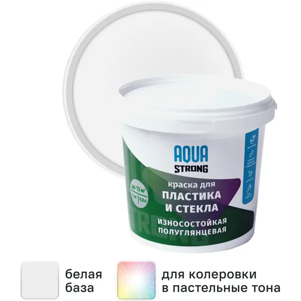 Краска для пластика и стекла Aquastrong полуглянцевая цвет белый 1 кг