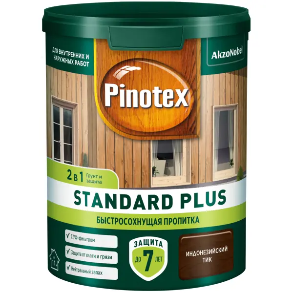 Антисептик Pinotex Standard Plus полуматовый тик 0.9 л