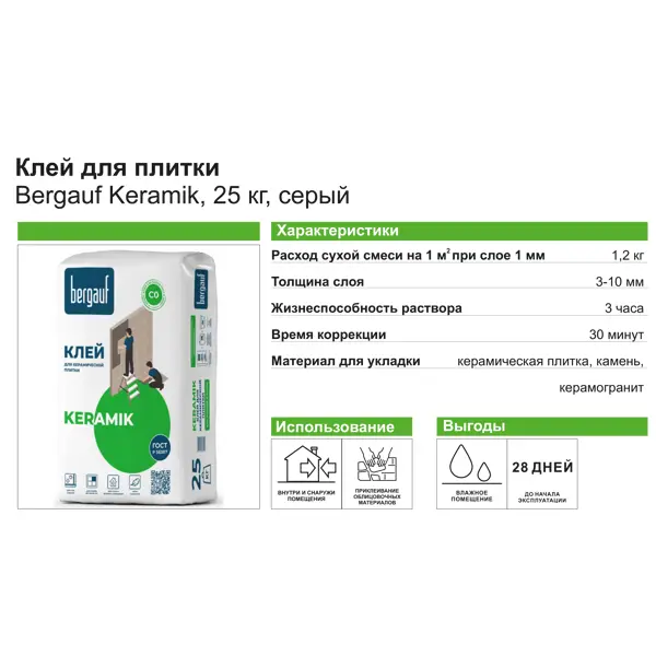 Клей для плитки Bergauf Keramik 25 кг
