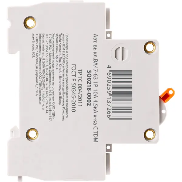 Автоматический выключатель TDM Electric ВА47-63 1P C10 А 4.5 кА SQ0218-0002