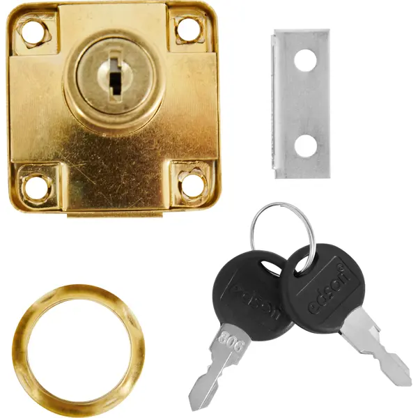 Замок мебельный врезной Z148GP.1/22 для мебельных ящиков, 38.8x40 мм, металл, цвет золото