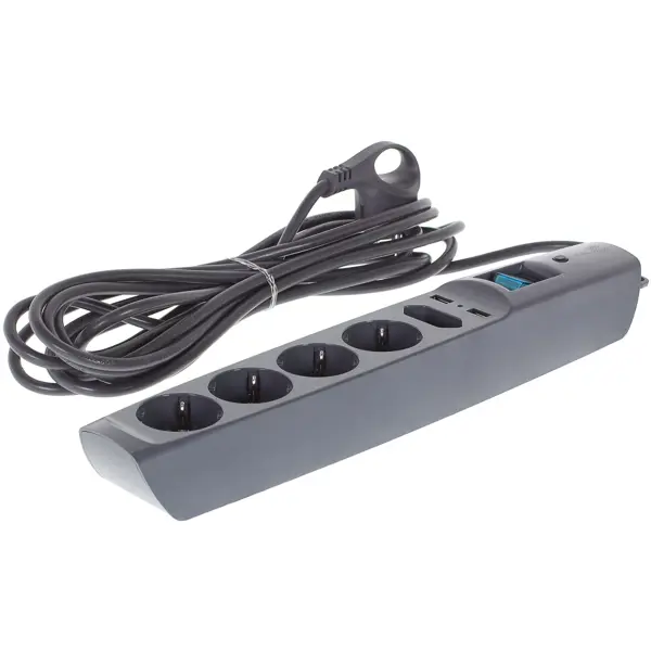 Сетевой фильтр Эра SFU 5 розеток с заземлением 3x0.75 мм 2 USB 2200 Вт 5 м цвет черный