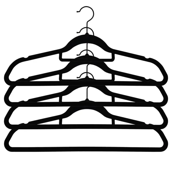 Плечики Spaceo 45 см пластик с флоковым покрытием цвет чёрный 4 шт