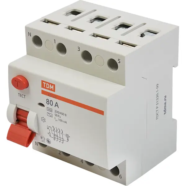 УЗО Tdm Electric ВД1-63 4P 80 A 100 мА 4.5 кА AC SQ0203-0045