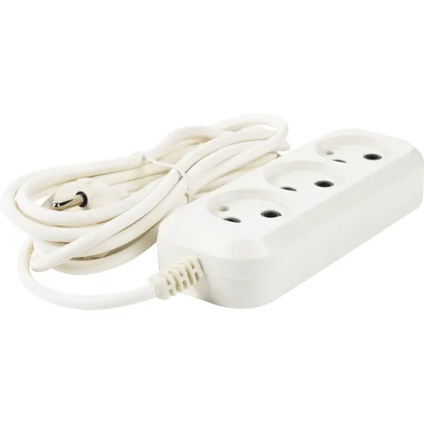 Удлинитель бытовой 3 розетки без заземления 2x0.75 мм 3 м цвет белый