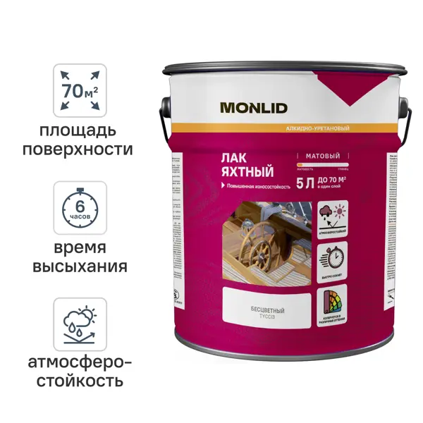 Лак яхтный MONLID матовый прозрачный 5 л