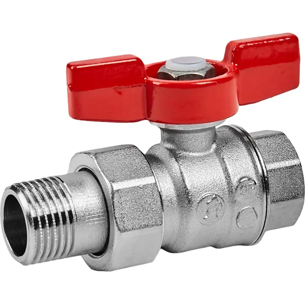 Кран шаровой с американкой прямой Giacomini DN15 PN35 1/2" НР/ВР латунь ручка бабочка