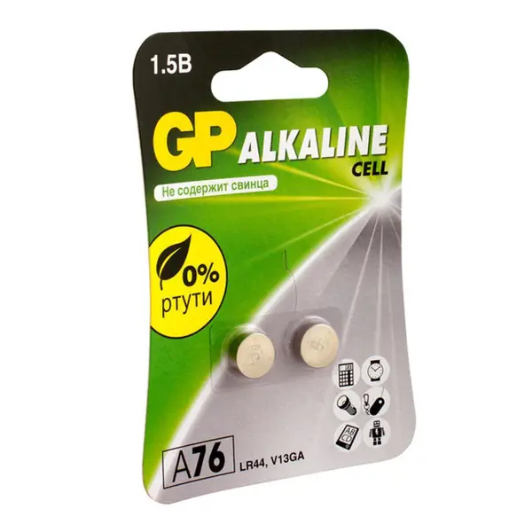 Батарейка GP A76F-2CRU2 марганцево-цинковая A76 LR44 V13GA 2 шт.