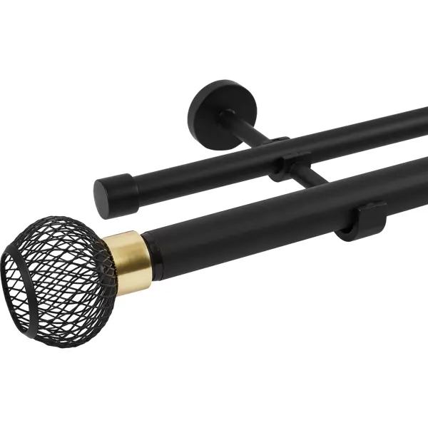 Настенный карниз раздвижной двухрядный Glama d25/28 200-360 см металл цвет черный