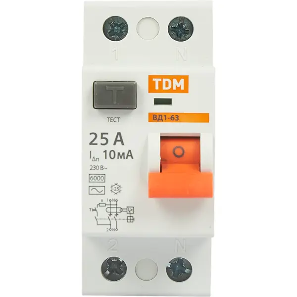 УЗО Tdm Electric ВД1-63 2P 25 A 10 мА 4.5 кА AC SQ0203-0075