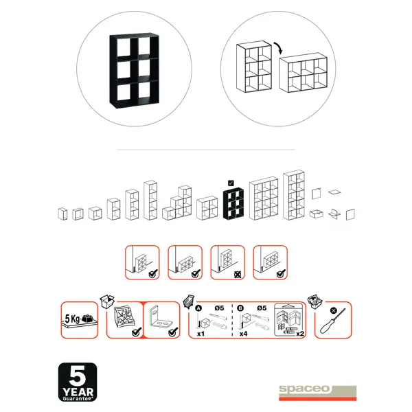 Стеллаж Spaceo KUB 6 секций 70x104x31.5 см ЛДСП цвет графит