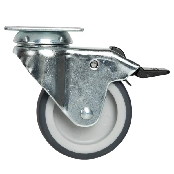 Мебельный ролик поворотный с тормозом 75 мм до 60 кг цвет серый