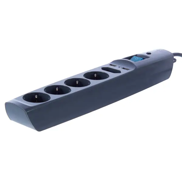 Сетевой фильтр Эра SFU 5 розеток с заземлением 3x0.75 мм 2 USB 2200 Вт 1.8 м цвет черный