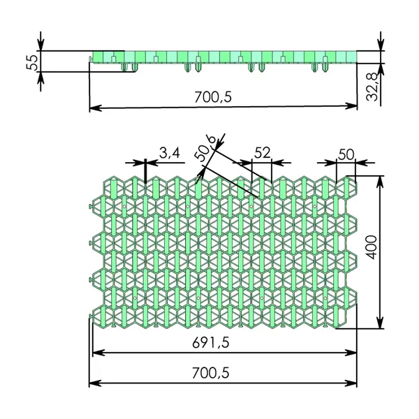 Решетка газонная Geolia 70x40x3.2 см полипропилен зеленый 4 шт