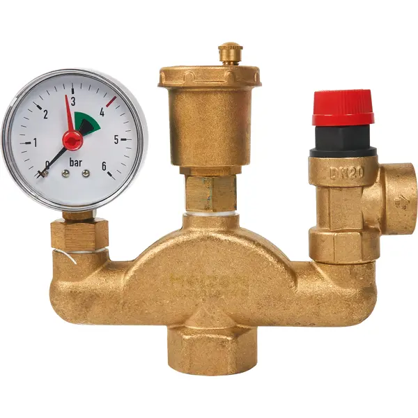 Группа безопасности Heizen 1" со сбросником 3/4" 3 бара латунь CW617N