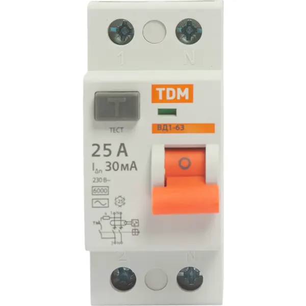 УЗО Tdm Electric ВД1-63 2P 25 A 30 мА 4.5 кА AC SQ0203-0008