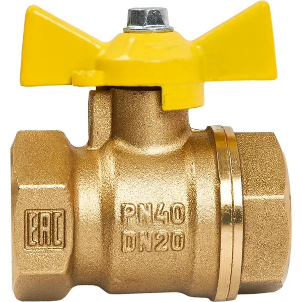 Кран шаровой для газа прямой DN20 PN40 3/4" ВР латунь ручка бабочка