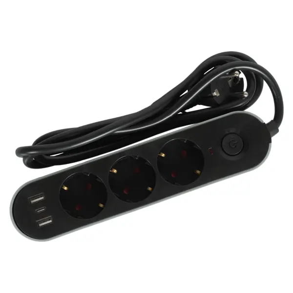 Удлинитель бытовой Skybeam 3 розетки 1.5 м цвет черный