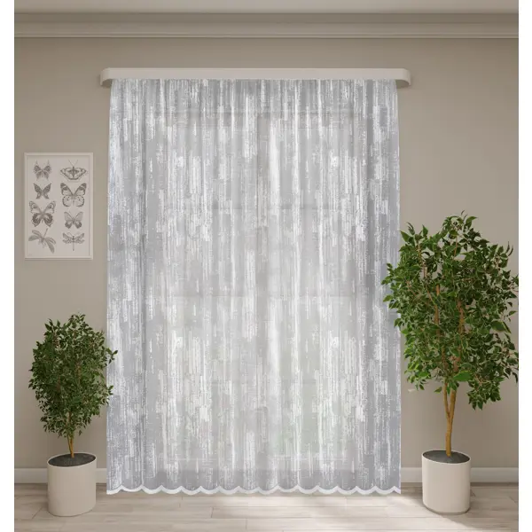 Тюль на ленте Дайан 250x260 см полосы цвет белый