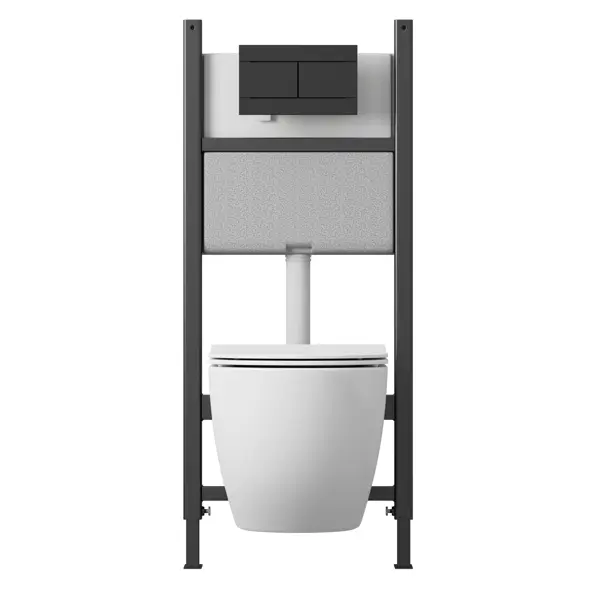 Комплект инсталляция с унитазом Oli Vikent Tornado 4 в 1 безободковый с микролифтом с клавишей Slim цвет черный