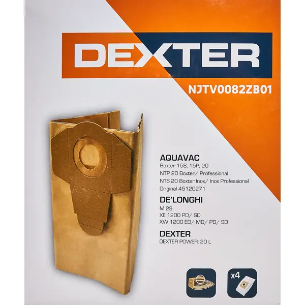 Мешки бумажные для пылесоса Dexter NJTV0082ZB01 20 л, 4 шт.