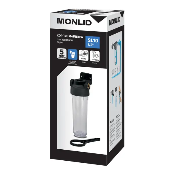Корпус магистрального фильтра MONLID SL10 для ХВС 1/2" ВР полипропилен