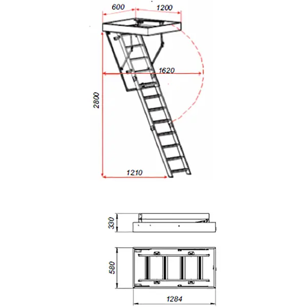 Лестница чердачная складная с секциями OLS-B 120x60x280 см