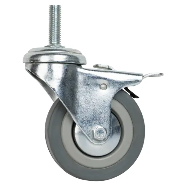 Колесо поворотное с тормозом 75 мм до 50 кг с резьбой М10 цвет серый